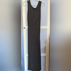 Cache sparkled brown dress with low back and jeweled buttons